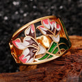 Gold Enamel Floral Tulip Openwork Band Ring Sizes 6-10 view 1