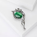 Green Oval Stone Floral Leaf Brooch Decorative Lapel Pin view 2