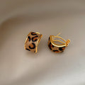 Plush Leopard Print Rectangular Gold Tone Huggie Hoop Earrings view 6