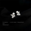 Silver-Tone Pearl Stud Earrings Ice Crystal CZ Cluster view 3