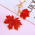 Jeweled Red Maple Leaf Keychain with Fortune and Loose Loop Options view 2