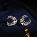 Silver Pave Crescent Moon Heart Crystal Stud Earrings view 3