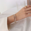 Gold Freshwater Pearl CZ Double Layer Toggle Bracelet view 3