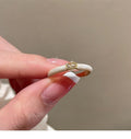 Pink White Enamel Open Ring Rectangular Clear Stone view 7