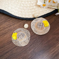 Woven Straw Hat Pendant Earrings with Yellow Flowers view 6