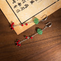 Green Cloud Red Bead Silver Chain Long Hook Earrings view 2