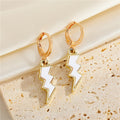 Gold Tone Enamel Lightning Bolt Huggie Drop Earrings in Six Colors view 7