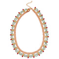 Red And Blue Crystal Beaded Gold Tone Fringe Necklace view 5