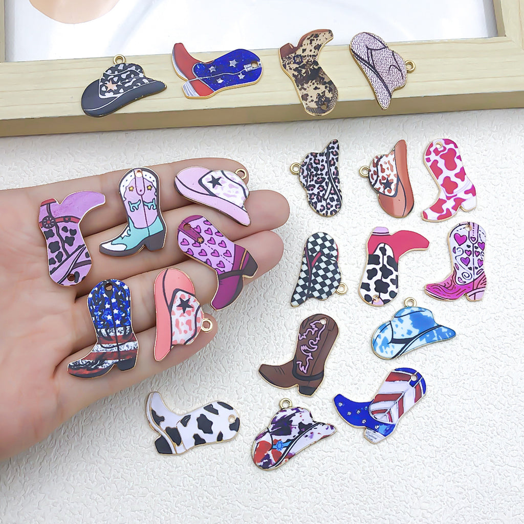 Vintage Zinc Alloy Western Cowboy Boot Hat Charm Pendant for DIY Keychain