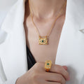 Gold Evil Eye Square Pendant Necklaces and Textured Rings view 4