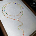 Multicolor Beaded Y Necklace with Round Accents and Drop Strand view 6