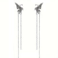Silver Fairy Wing Triple Ball Chain Long Stud Earrings view 5