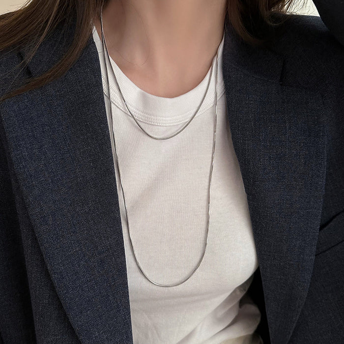 Double Layer Snake Chain Long Necklace Gold Silver