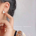 White Heart Enamel Stud Earrings Gold-Tone Bezel Rim view 4