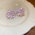 Glossy Sculpted Flower Stud Earrings in Three Colors view 6