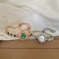 Rhinestone Quartz Watch Bracelets Green Dial Silver Two view 3