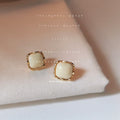 Cream Square Stud Earrings Gold-Tone Textured Bezel Pair view 3