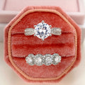 Silver Tone Round Stone and Floral Cluster Ring Set view 4