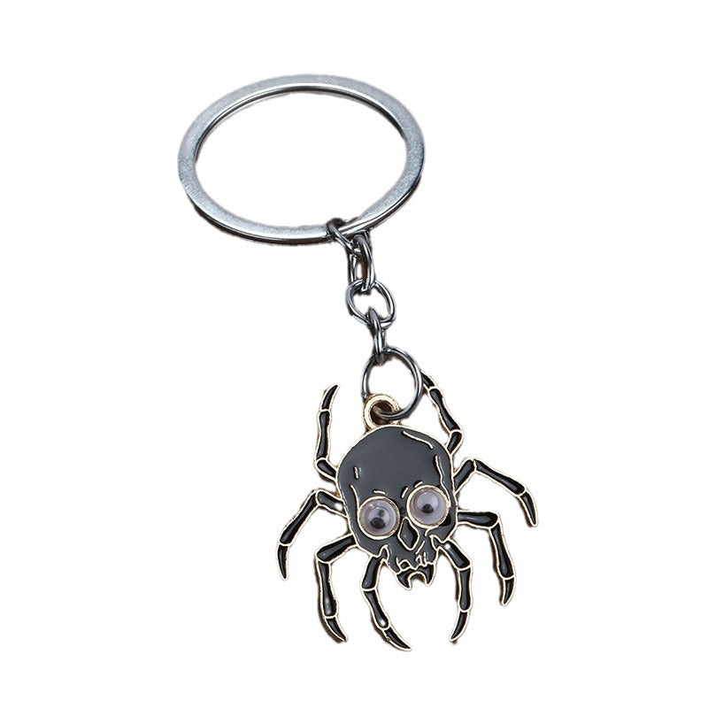 Halloween Moving Eye Spider Alloy Keychain DIY Pendant Accessory