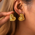 Ribbed Heart Stud Earrings Silver Gold Stainless Steel view 2