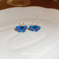 Blue Enamel Butterfly Stud Earrings With Crystal Trim view 2