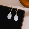 White Elongated Teardrop Clear Accent Hook Earrings view 3