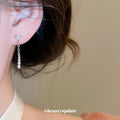 Silver Tone Linear Crystal Drop Earrings with Fine Chain Tassels view 3