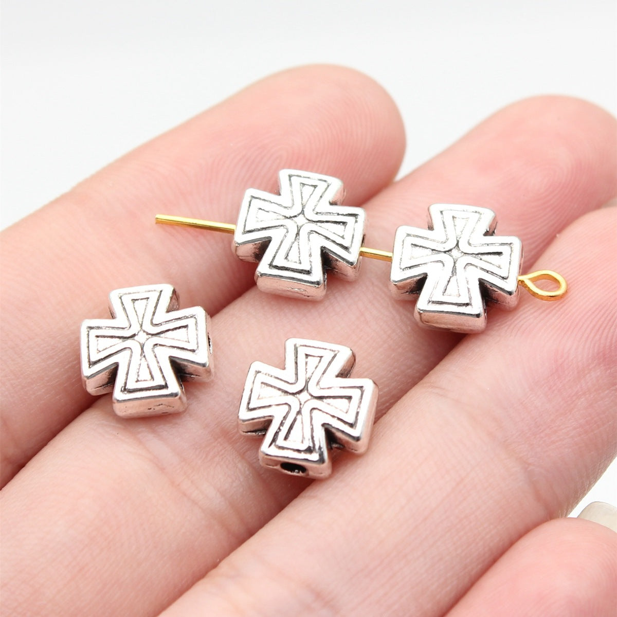 10x10x4.8mm 1.6g Multicolor Zinc Alloy Cross Loose Metal Beads for Bracelet Necklace DIY Making