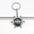 Silver-Tone Ship Wheel Compass Keychain With Split Ring view 3