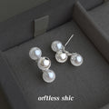 Silver Curved Double Pearl Metal Ball Stud Earrings view 4