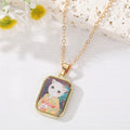 Gold Tone Painted Cat Portrait Necklace and Earring Options view 3
