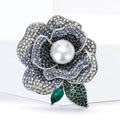 Layered Crystal Peony Brooch in Pink or Blue With Pearl Center view 4
