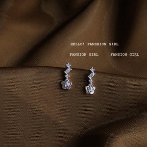 Silver-Tone Cubic Zirconia Flower Stud Earrings with 1.2 cm Drop