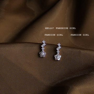 Silver Tone Star Chain Gray Stone Stud Earrings For Women