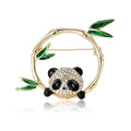 Rhinestone Panda Brooch Gold Bamboo Circle Leaf Pin view 5