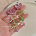 Pink Heart Clip-On Tassel Earrings Multicolor Chips view 2