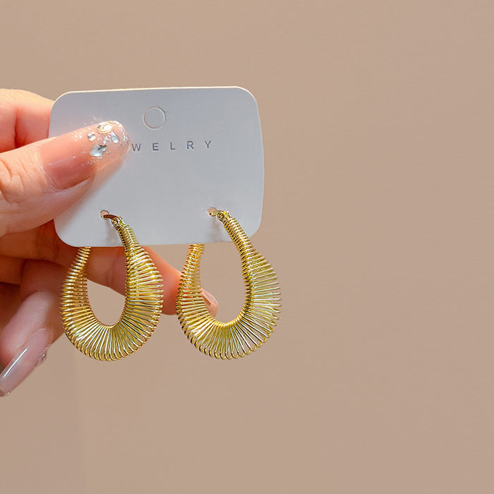 Gold Wire Spring Teardrop Hoop Earrings Coil Style Pair