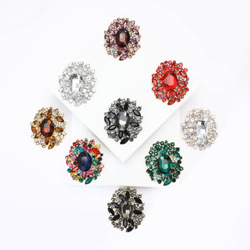 Oval Glass Crystal Cluster Brooch with Layered Jewel Halo