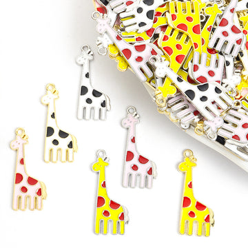 Colorful Giraffe Enamel Metal Jewelry Charms, 6 Designs