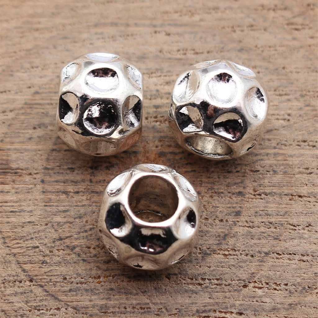 10x10x8.8mm 2.3g Antique Silver Zinc Alloy Hammered Spacer Large Hole Beads for Bracelet Jewelry Making