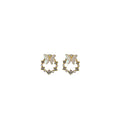Butterfly and Pearl Look Open Wreath Gold Tone Stud Earrings view 5