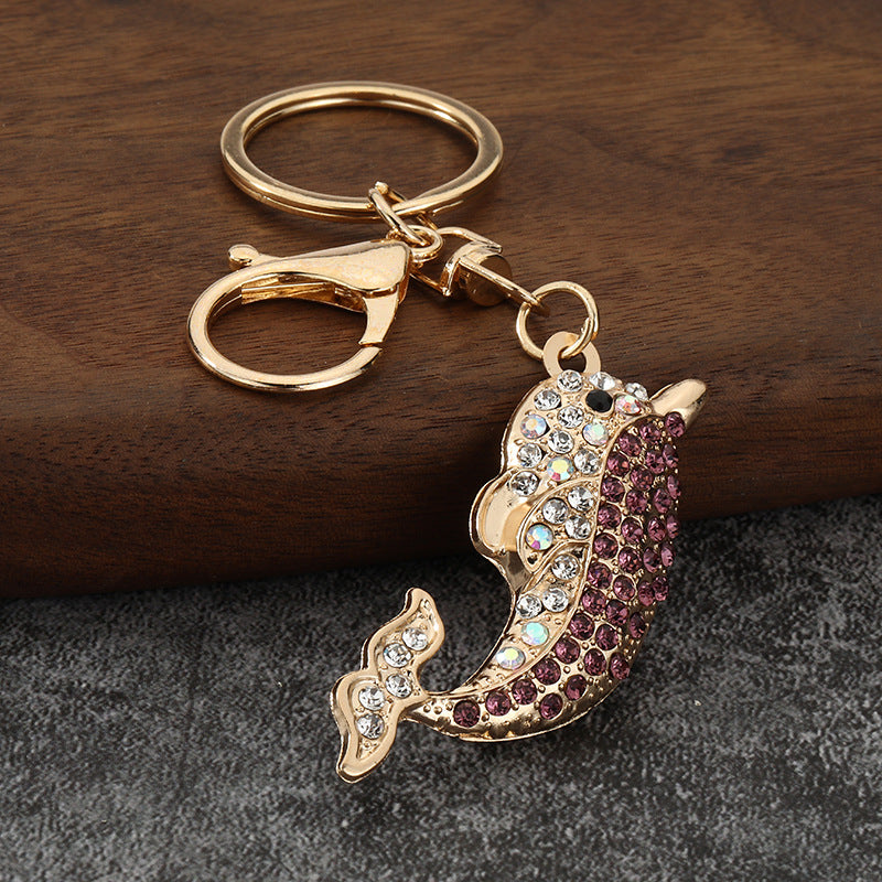 Cute Dolphin Rhinestone Keychain Ocean Animal Metal Bag Charm
