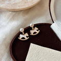 Gold Tone Horse Shaped Drop Earrings with Pearl Look Studs view 6