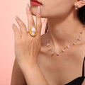 Gold Titanium Steel Irregular Imitation Pearl Ring Size 7 view 4