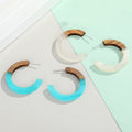 Wood Resin C Hoop Stud Earrings White and Sky Blue view 1
