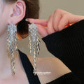 Silver Tone Crystal Wheat Leaf Fringe Statement Earrings view 1