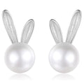 Bunny Ear Faux Pearl Stud Earrings Gold Silver Tone view 1