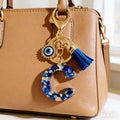 Blue Mosaic Resin Letter Keychain With Rhinestone Evil Eye Charm view 2