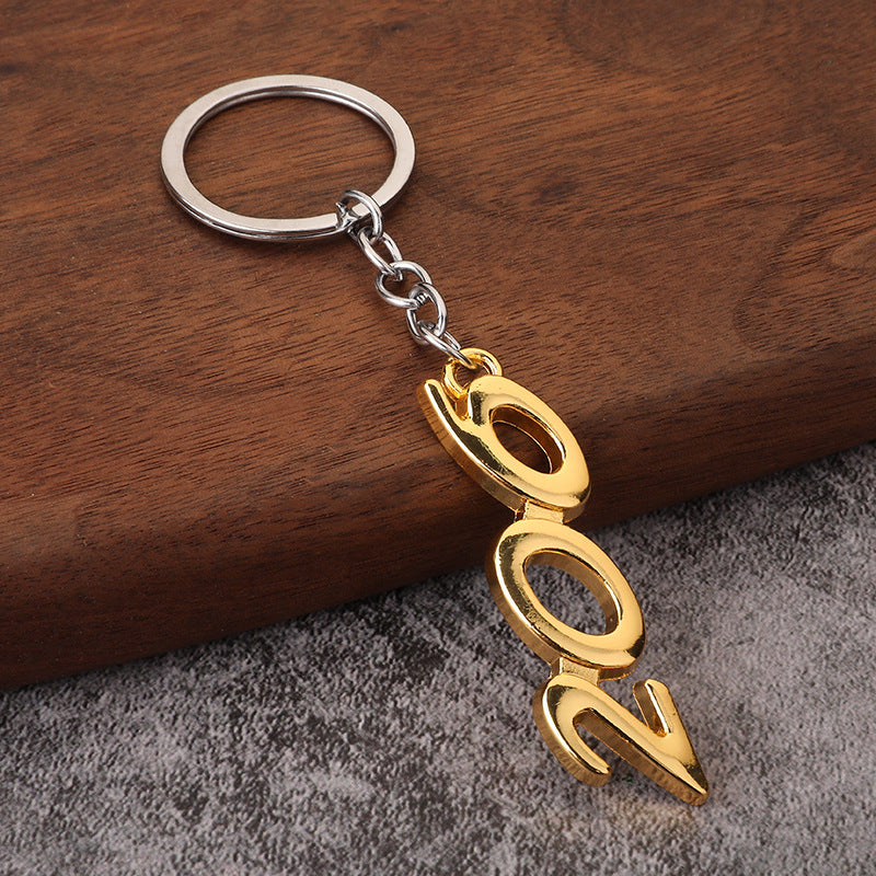 Number Pendant Metal Car Keychain, Simple Bag Charm Key Ring Accessory