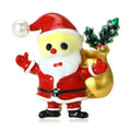 Enamel Santa Claus Brooch Gold Gift Bag Holly Metal Pin Brooch view 1
